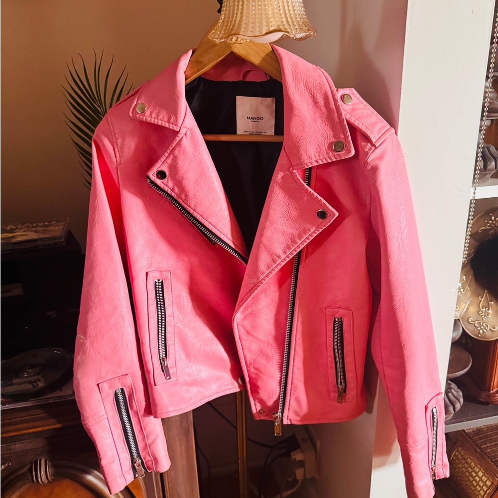 Mango Hot Pink Faux-Leather Moto Jacket